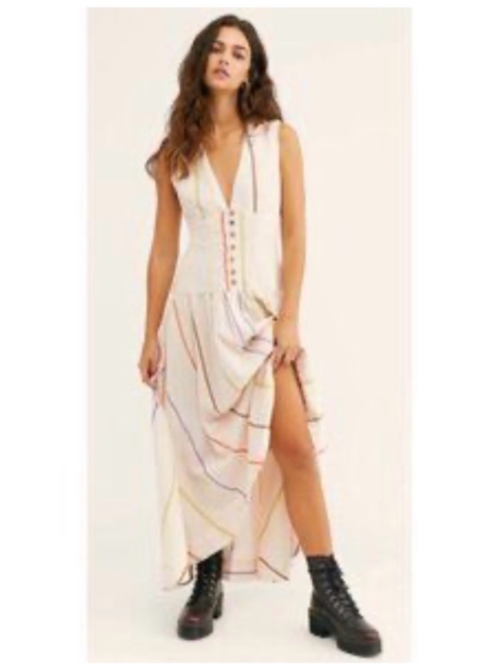 Free People Striped Cotton Linen Blend Corset Maxi Dress – Size Small